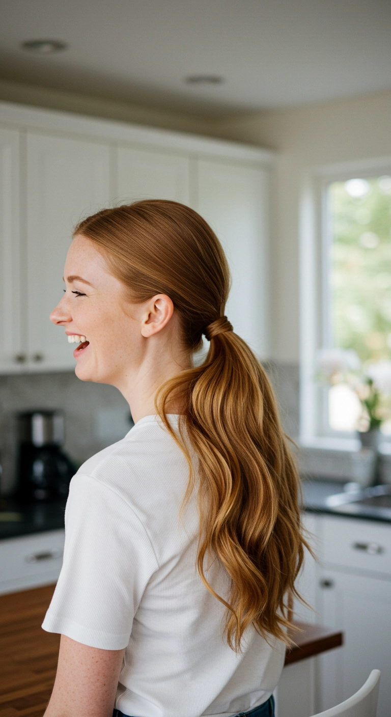 Sleek Wrapped Low Ponytail with Soft Waves