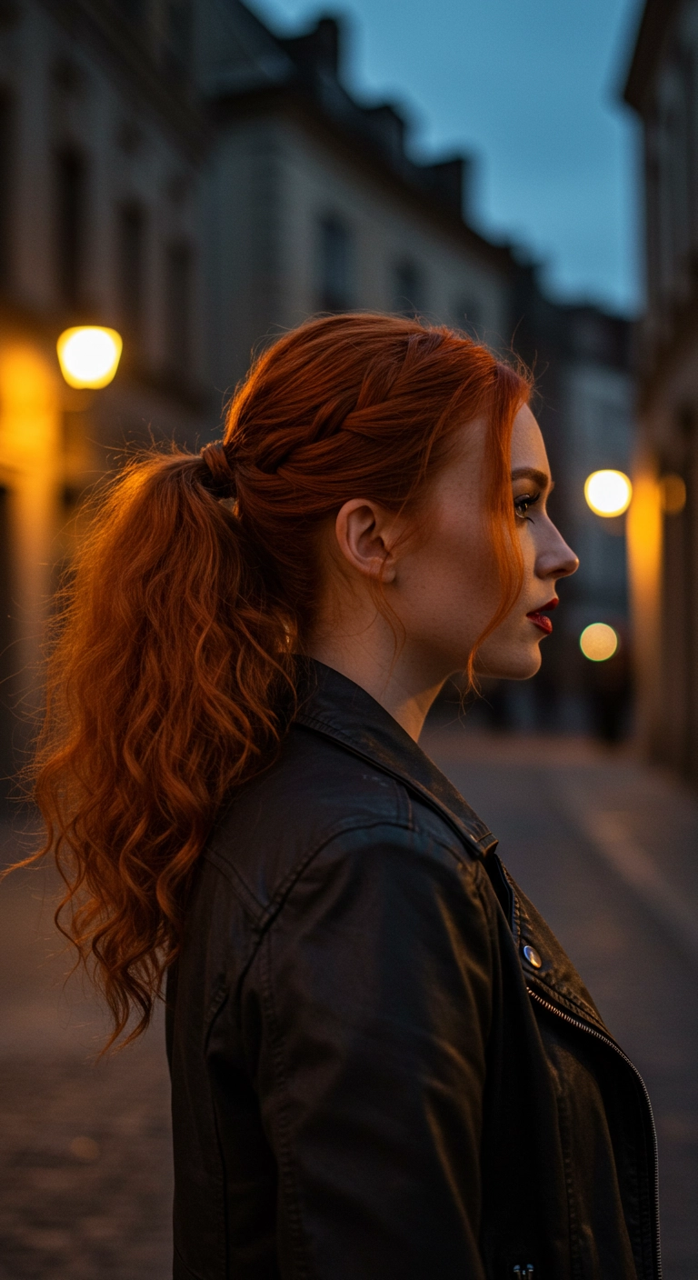 Textured Copper Ponytail with Side Crown Braid