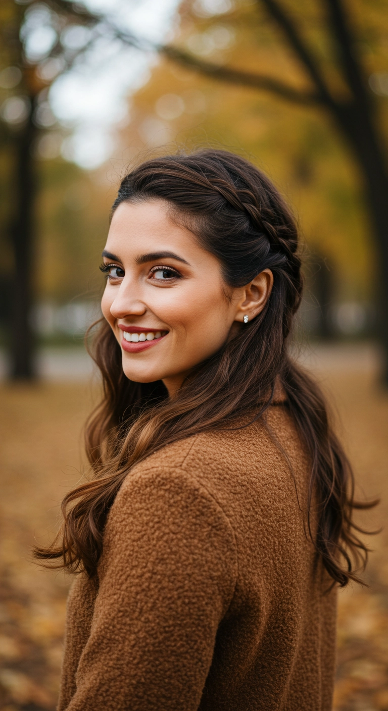 Romantic Half-Up Crown Braid with Soft Waves