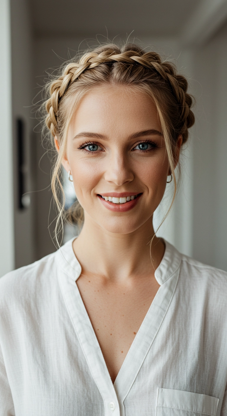 Romantic Golden Blonde Crown Braid Updo