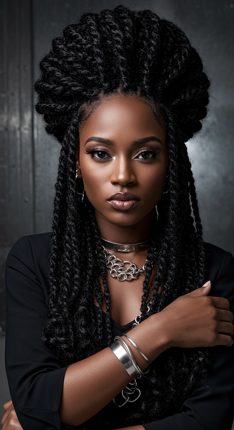 Sculptural Half-Up Crown Roll with Long Chunky Twists