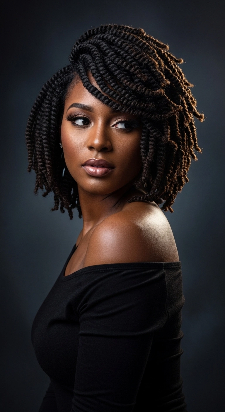 Side-Swept Chunky Marley Twist Bob