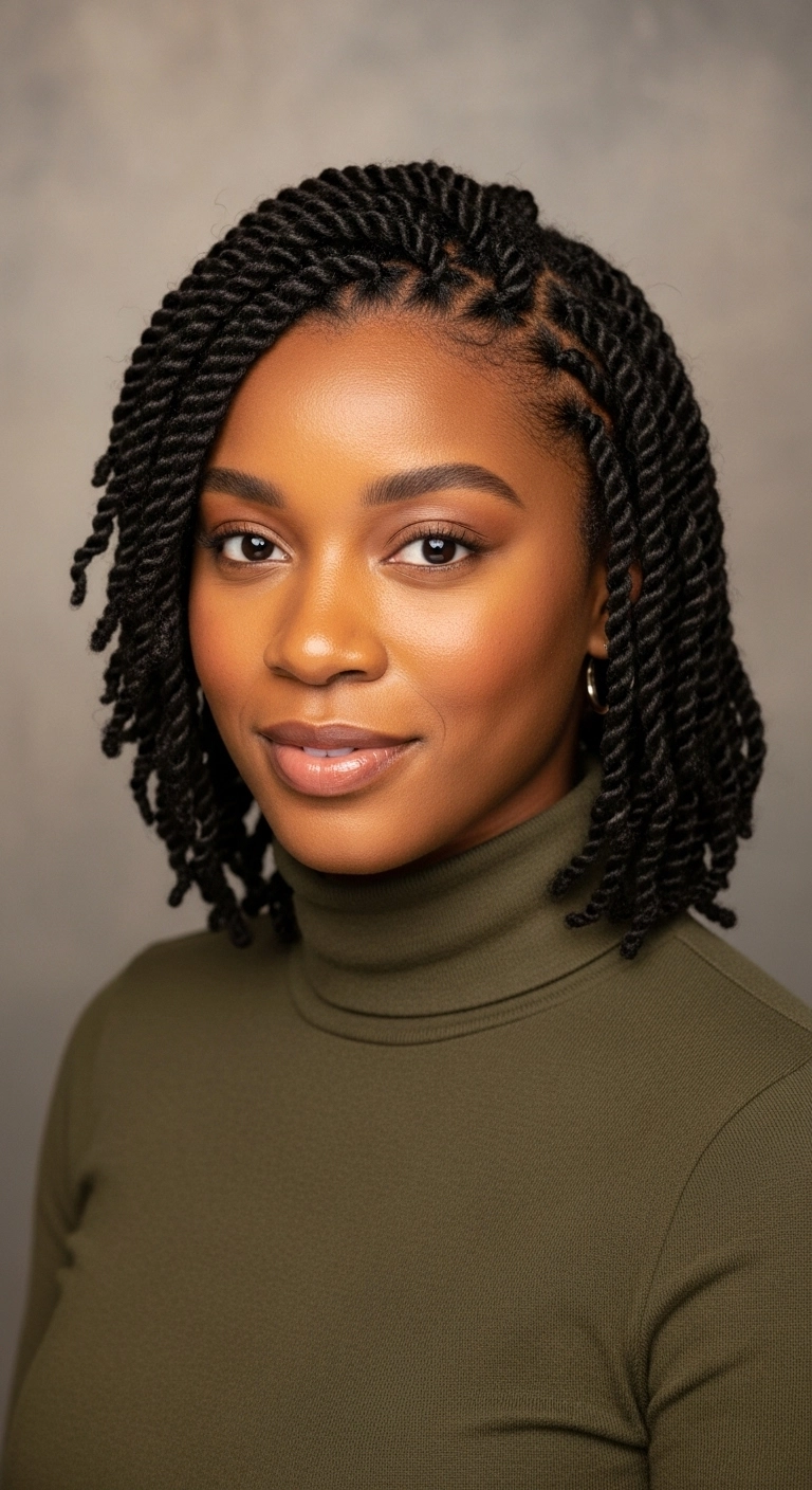 Side-Swept Rope Twist Bob for Coily Hair