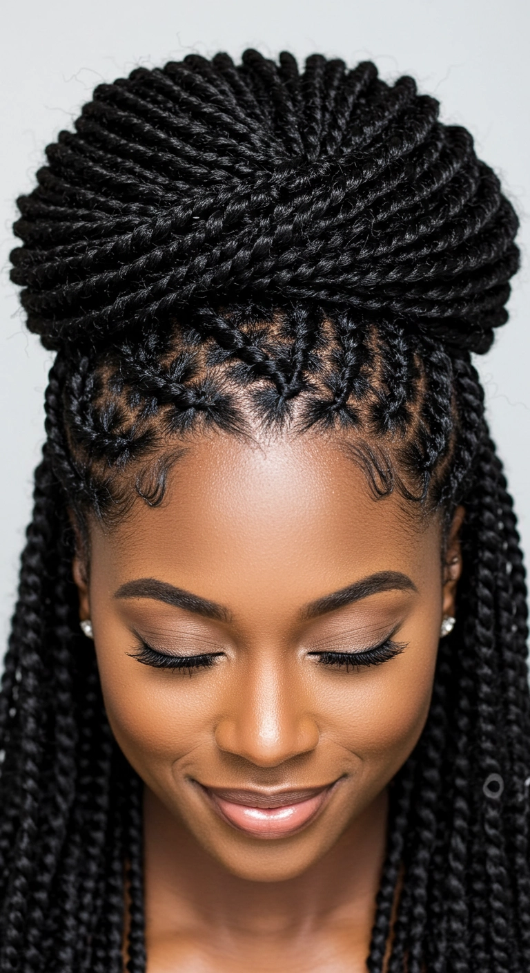 Sculpted Half-Up Crown Bun with Intricate Criss-Cross Twists