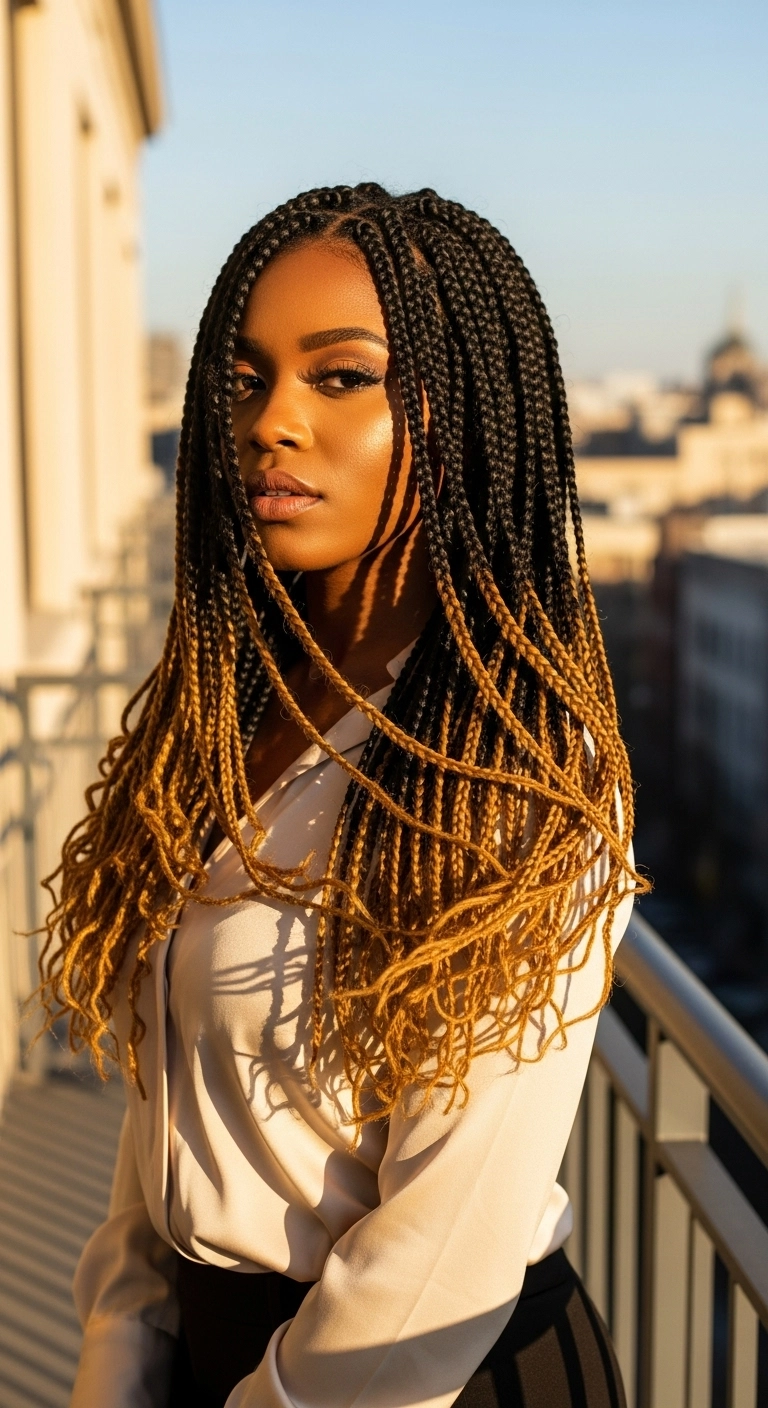 Ombre Honey Blonde Knotless Box Braids with Wavy Ends