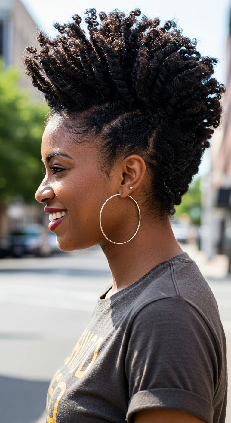 Sculpted Natural Frohawk with Twisted Curls