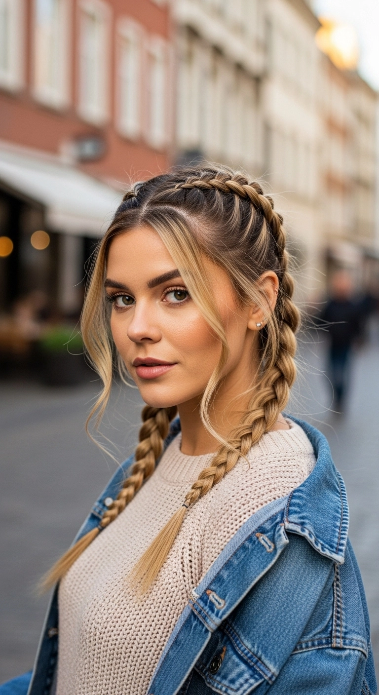 Double Dutch Braid Pigtails with Face-Framing Tendrils