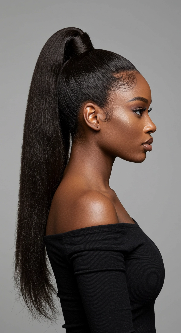 Ultra-Sleek High Wrapped Ponytail with Sculpted Baby Hairs