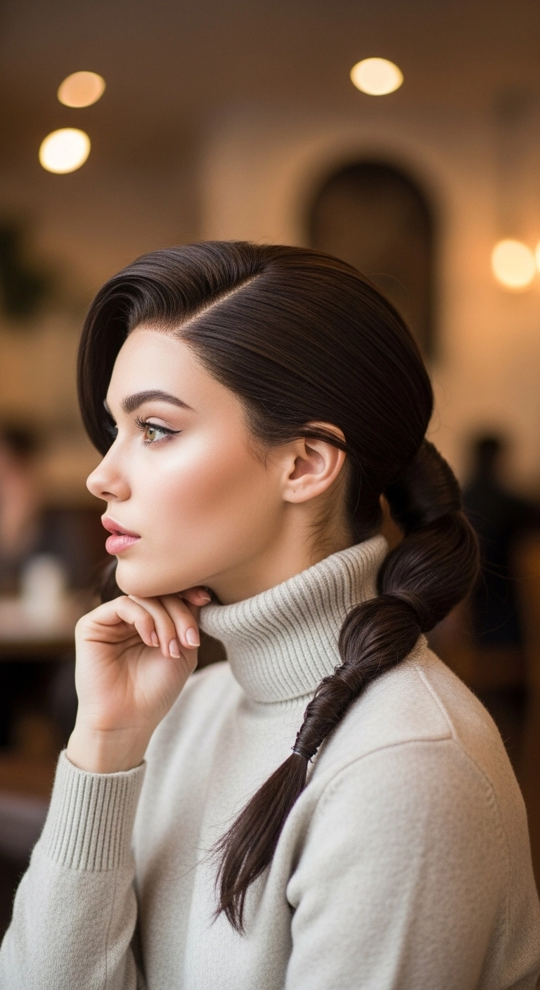 Sleek Deep Side-Part Bubble Ponytail