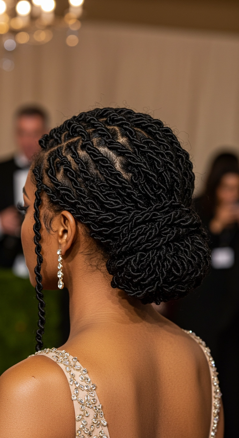 Sculpted Twist Low Chignon with Face-Framing Tendril