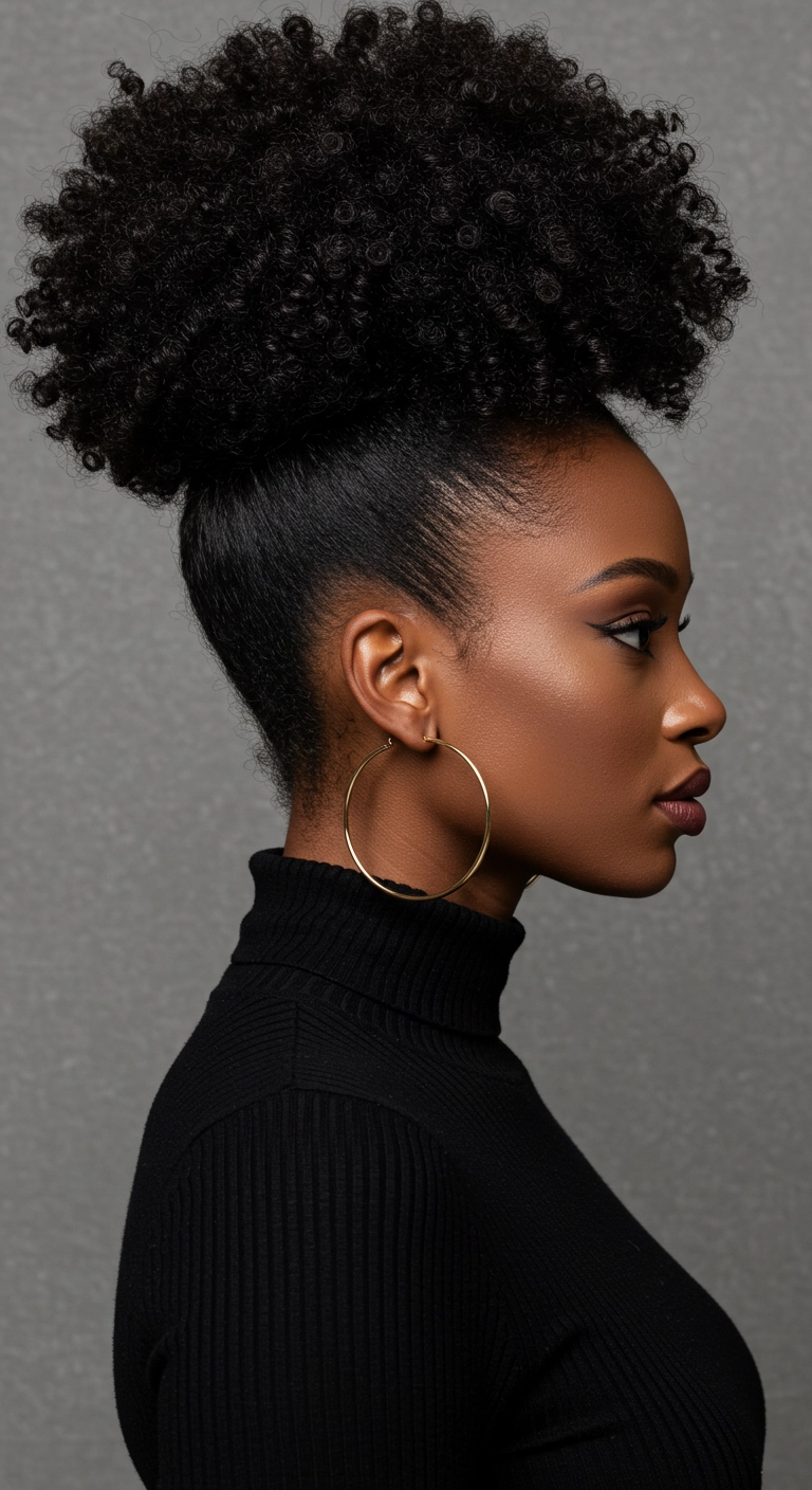 Sleek High Afro Puff for Natural Curls