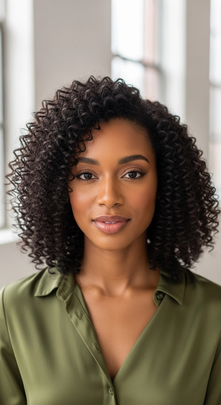 Defined 3C/4A Curly Lob with Side Part