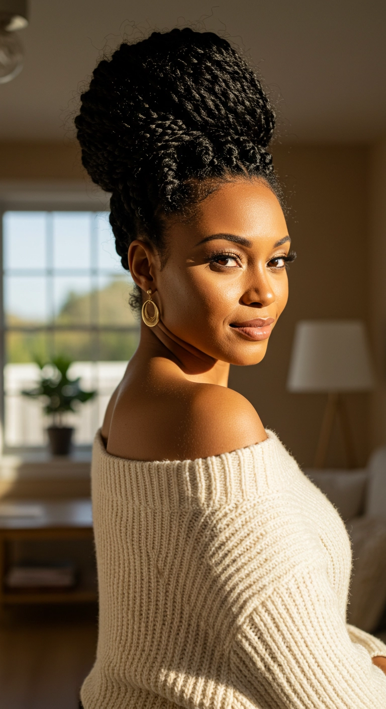 Sculpted High Braided Top Knot Updo
