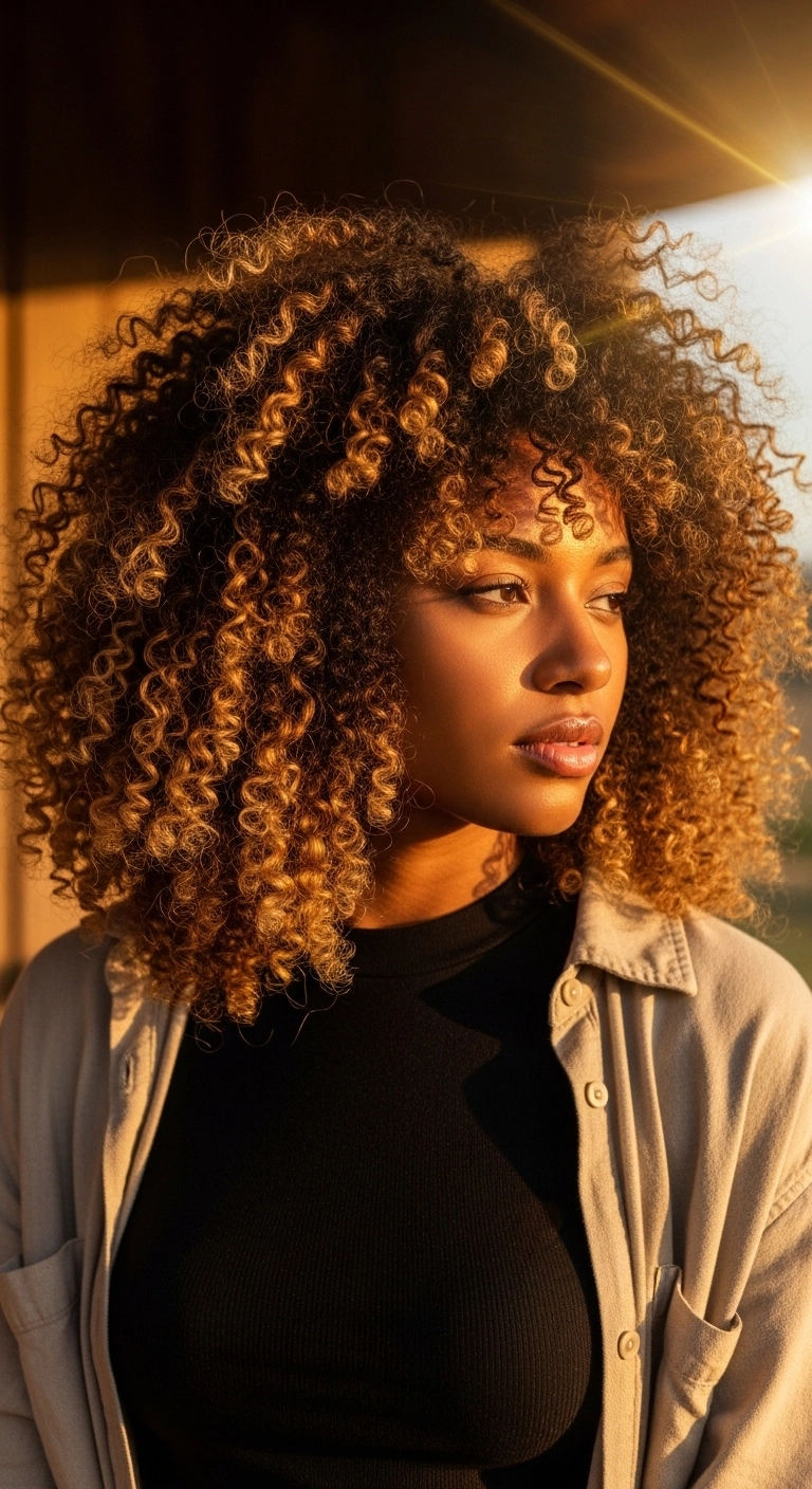 Honey Blonde Balayage Corkscrew Ringlets with Fringe