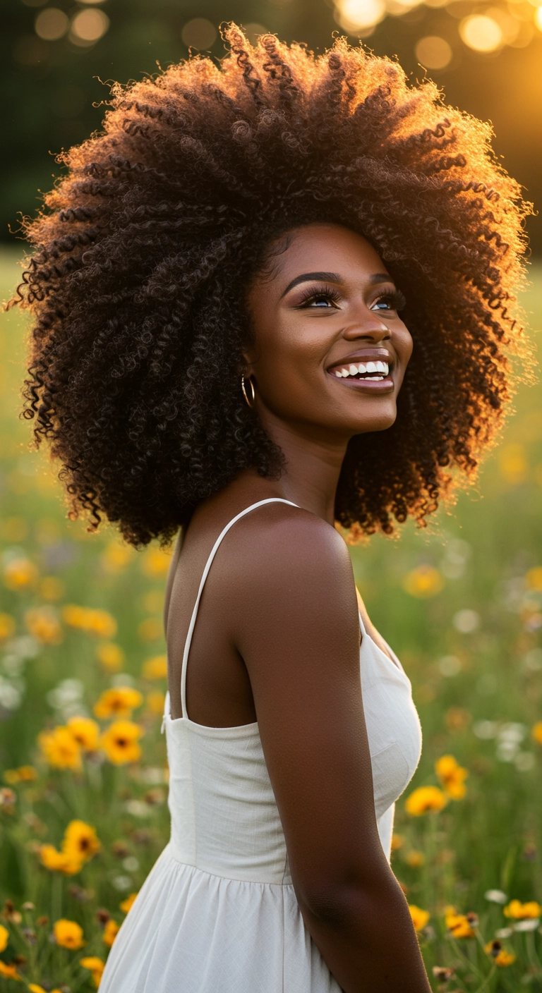 Voluminous Defined 4B Natural Afro with Laid Edges