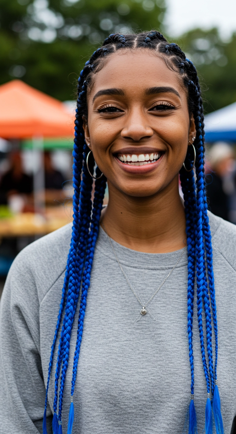 Electric Blue Knotless Box Braids with Laid Edges