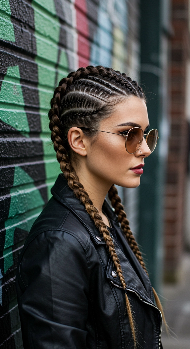 Edgy Double Dutch Boxer Braids with Side Cornrows