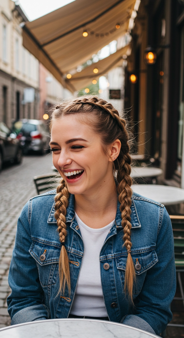 Double Dutch Pigtail Braids on Honey Blonde Hair