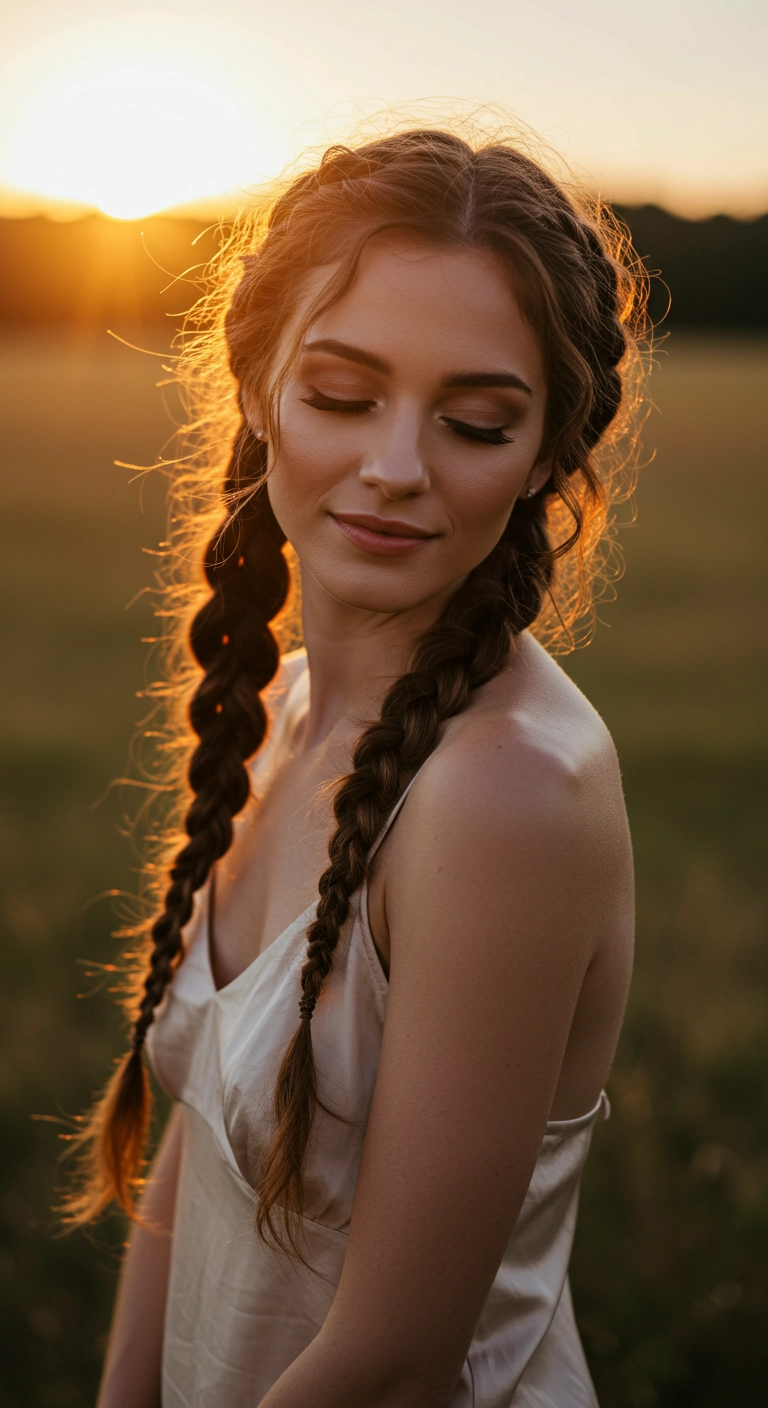 Romantic Dutch Pigtail Braids with Face-Framing Waves