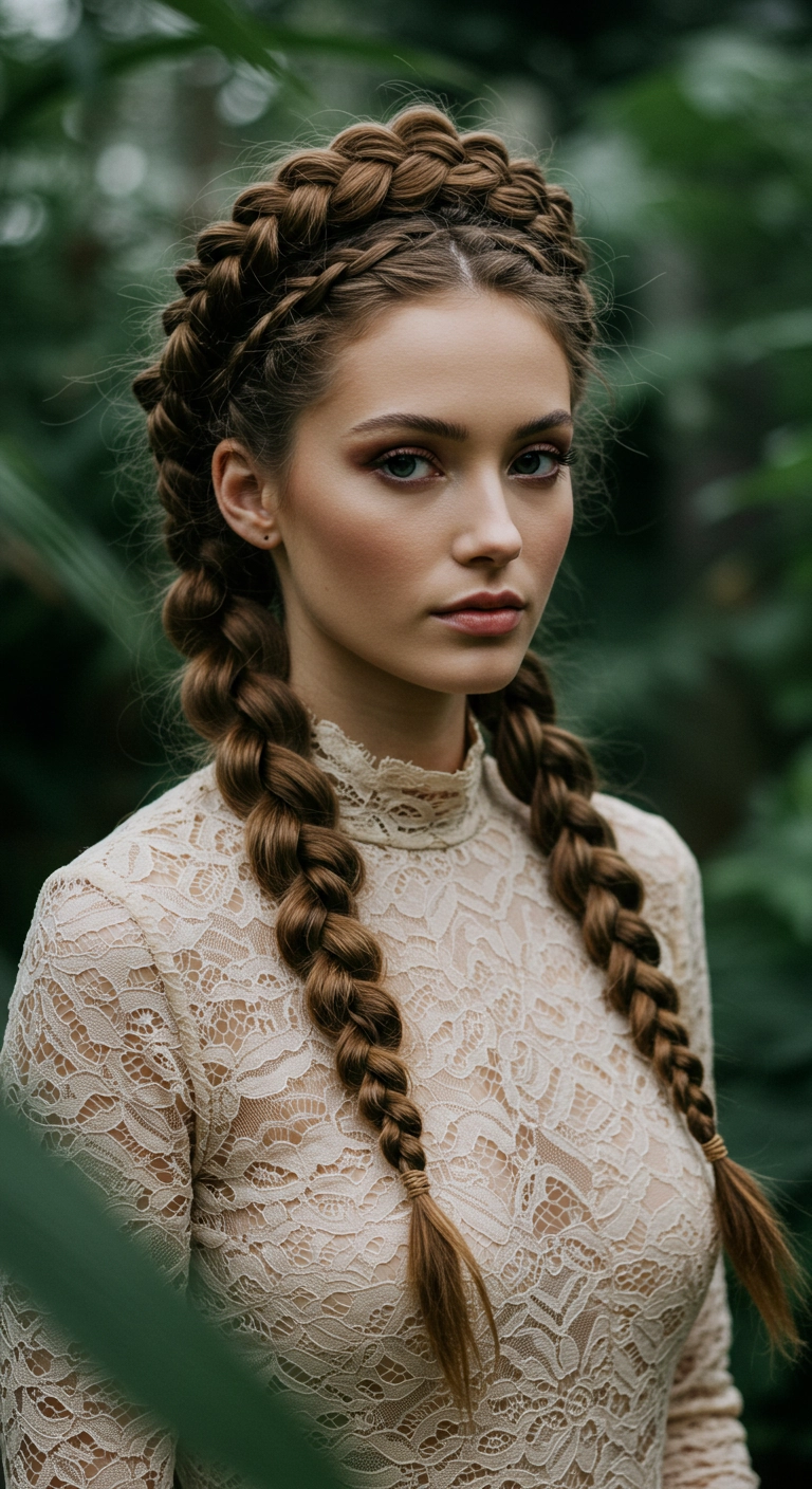 Double Dutch Halo Pigtail Braids