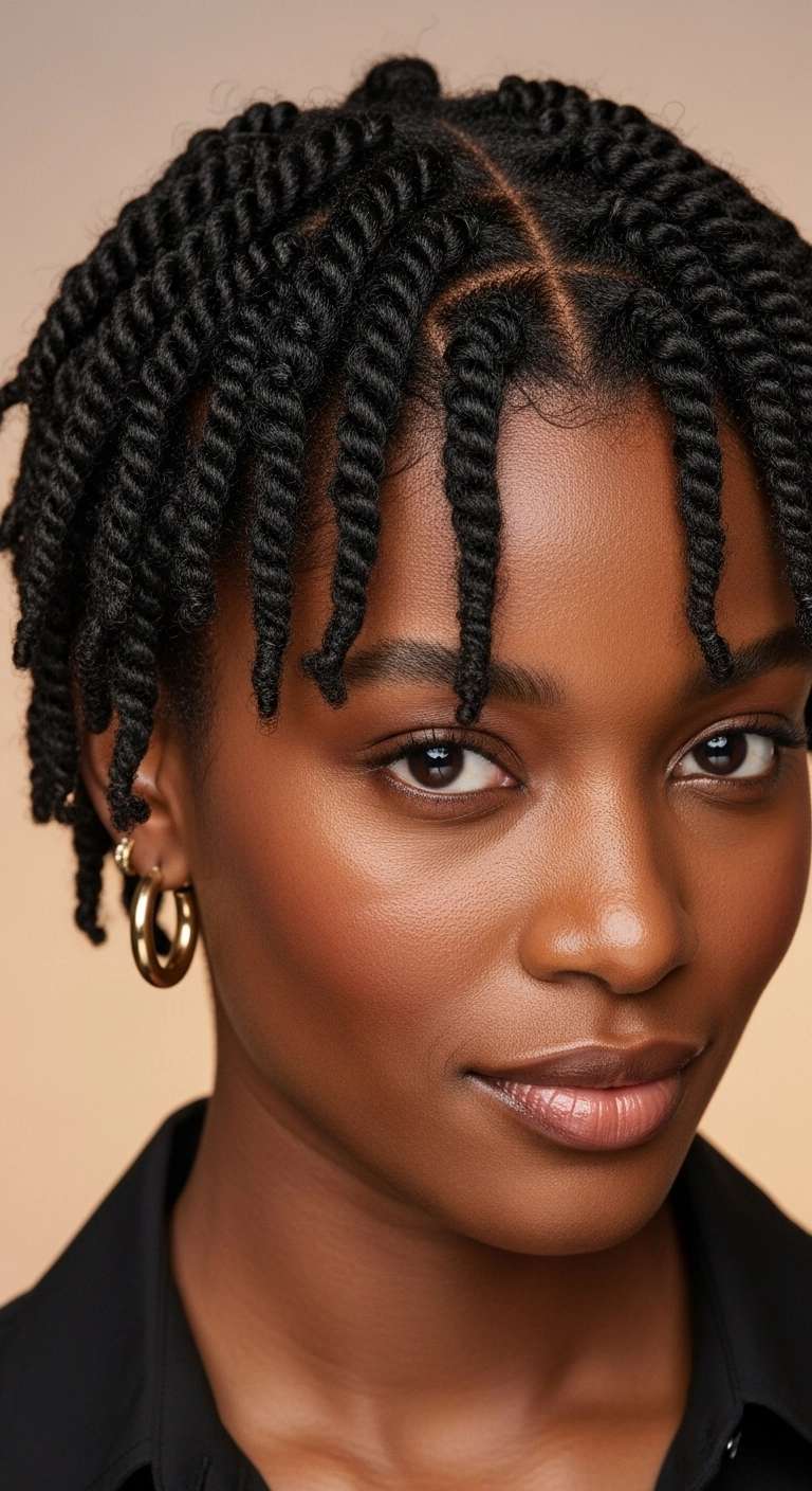 Short Defined Two-Strand Mini Twists with Center Part