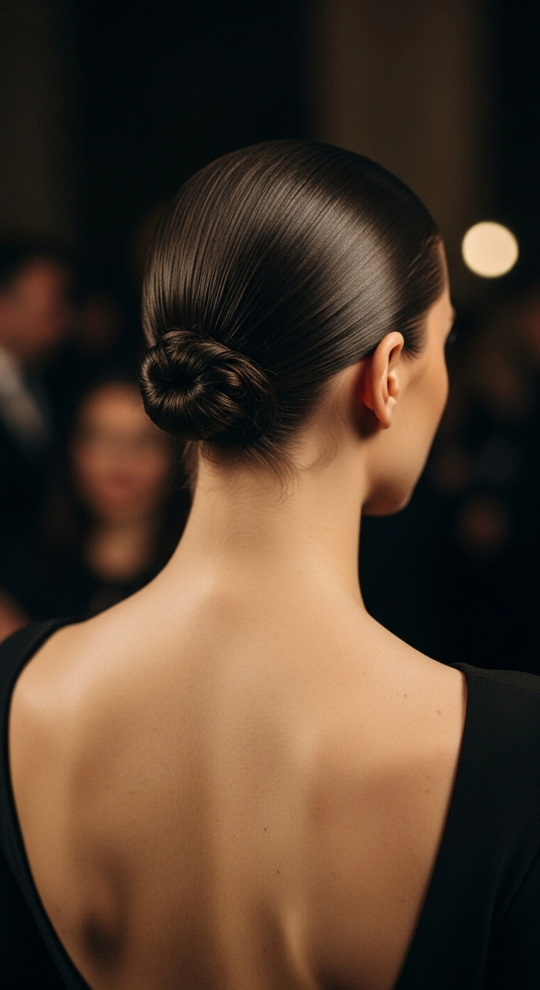 Ultra-Sleek Glass Low Bun Chignon