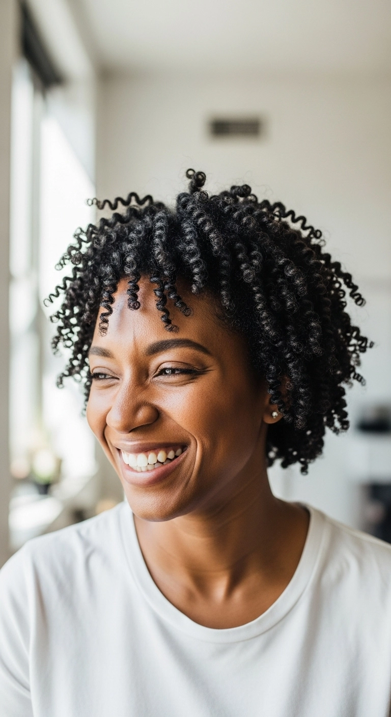 Defined Coiled Bob with Curly Bangs