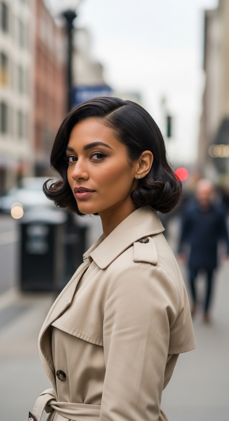 Glossy Vintage Italian Bob with Sculpted Inward Curls