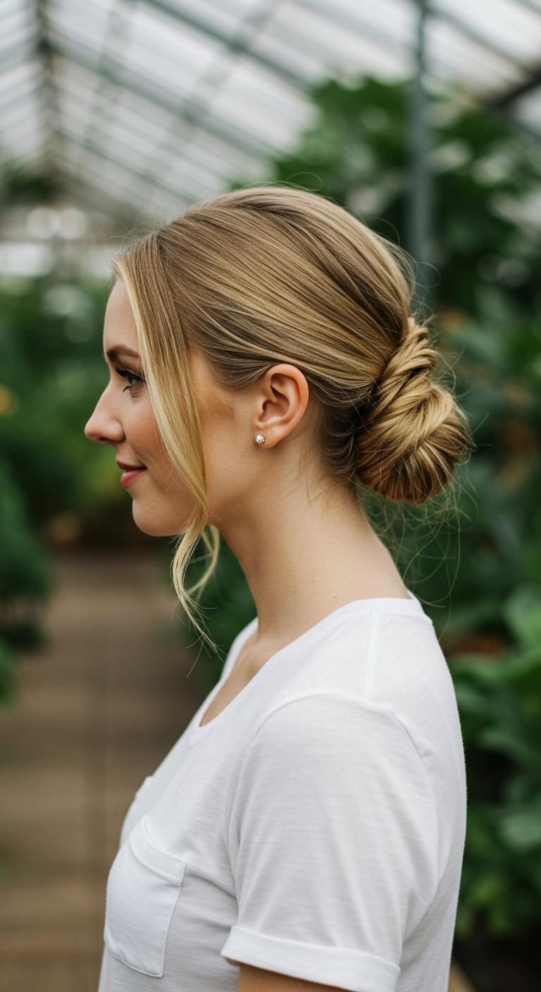 Elegant Low Twisted Chignon with Face-Framing Tendrils