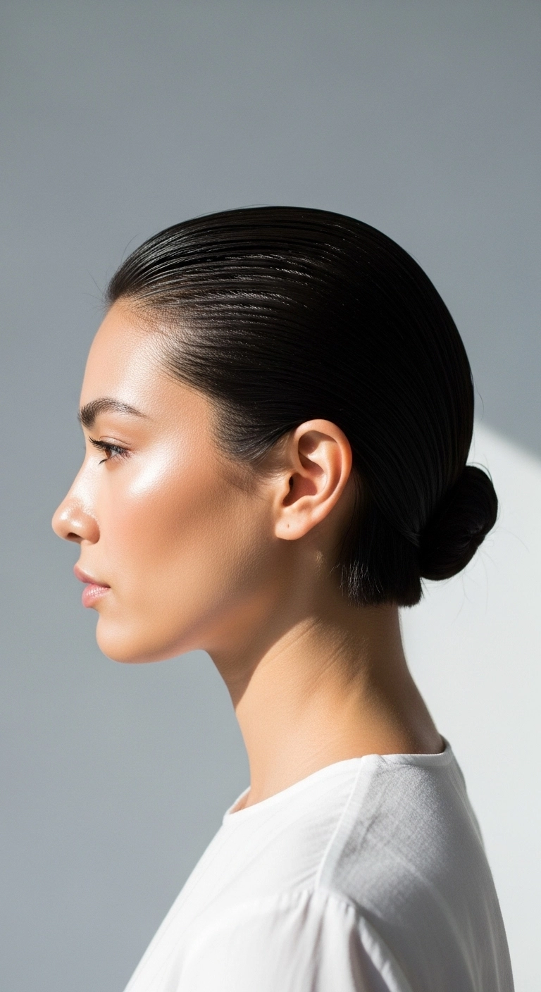 Ultra-Sleek Slicked-Back Low Chignon Bun