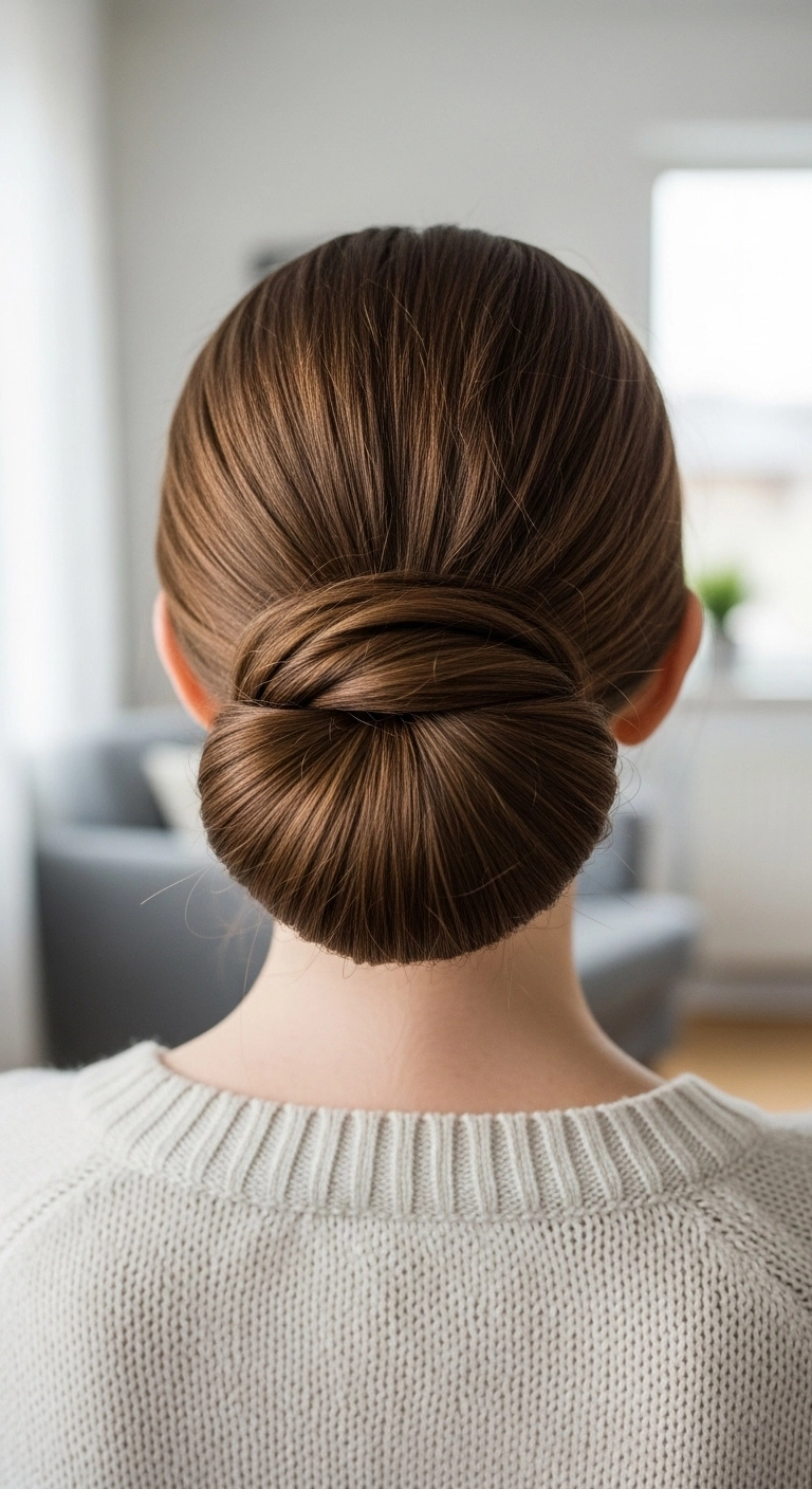 Ultra-Sleek Polished Low Chignon Bun