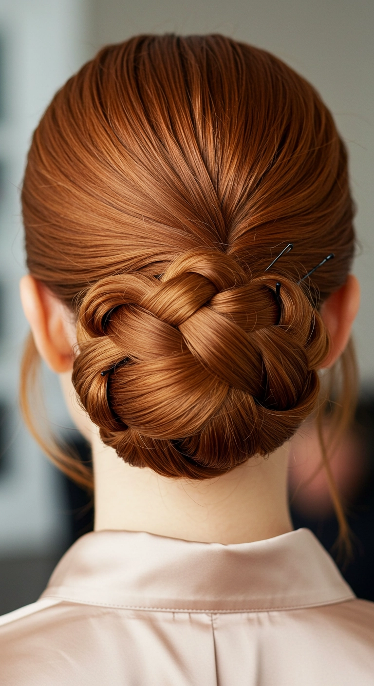Polished Copper Woven Chignon Low Bun