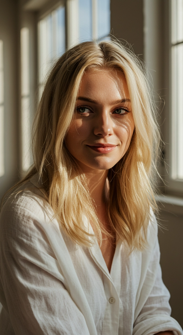 Sun-Kissed Golden Blonde Cut with Soft Face-Framing Layers