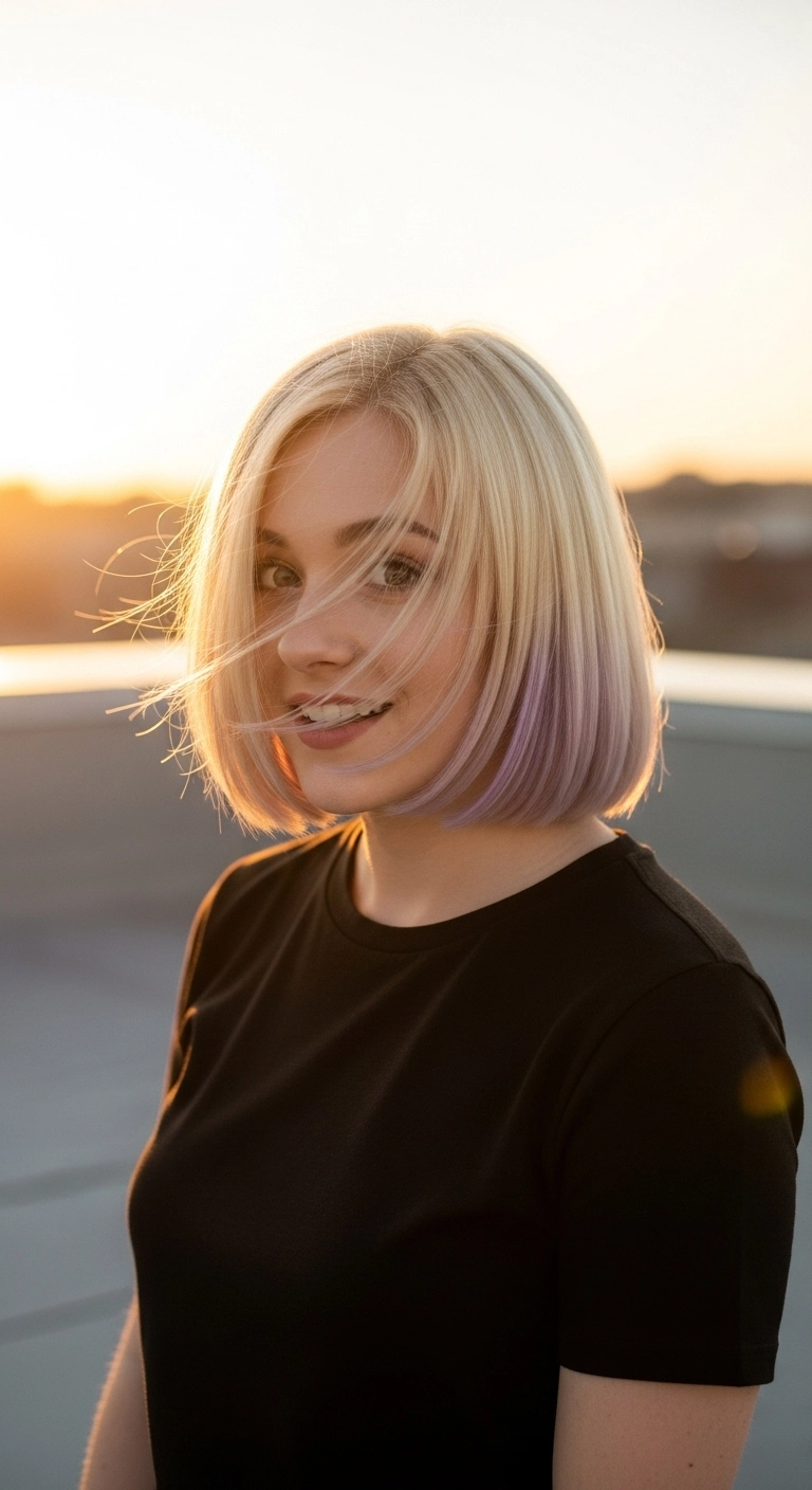 Platinum Blunt Bob with Pastel Lavender Dip-Dye Ends