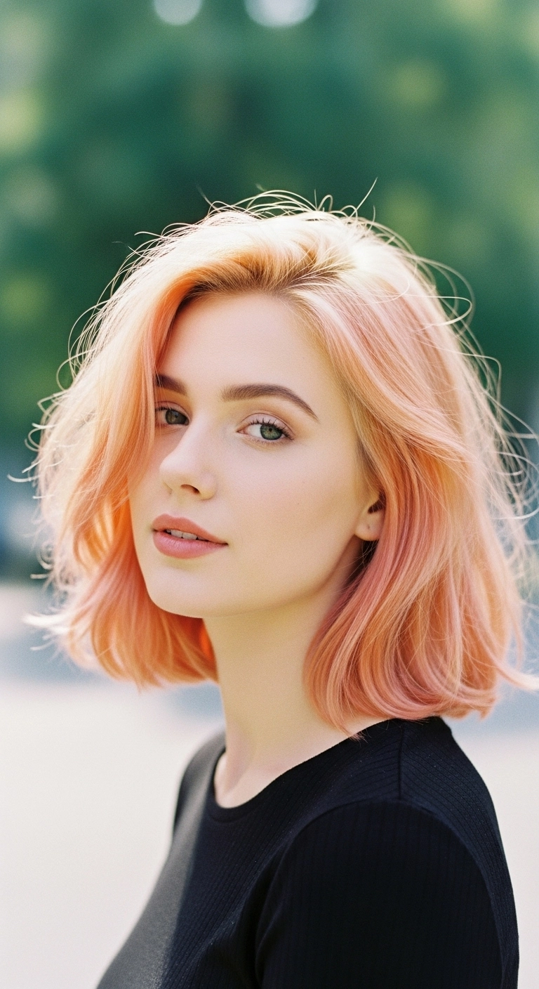 Sun-Kissed Pastel Peach Textured Lob