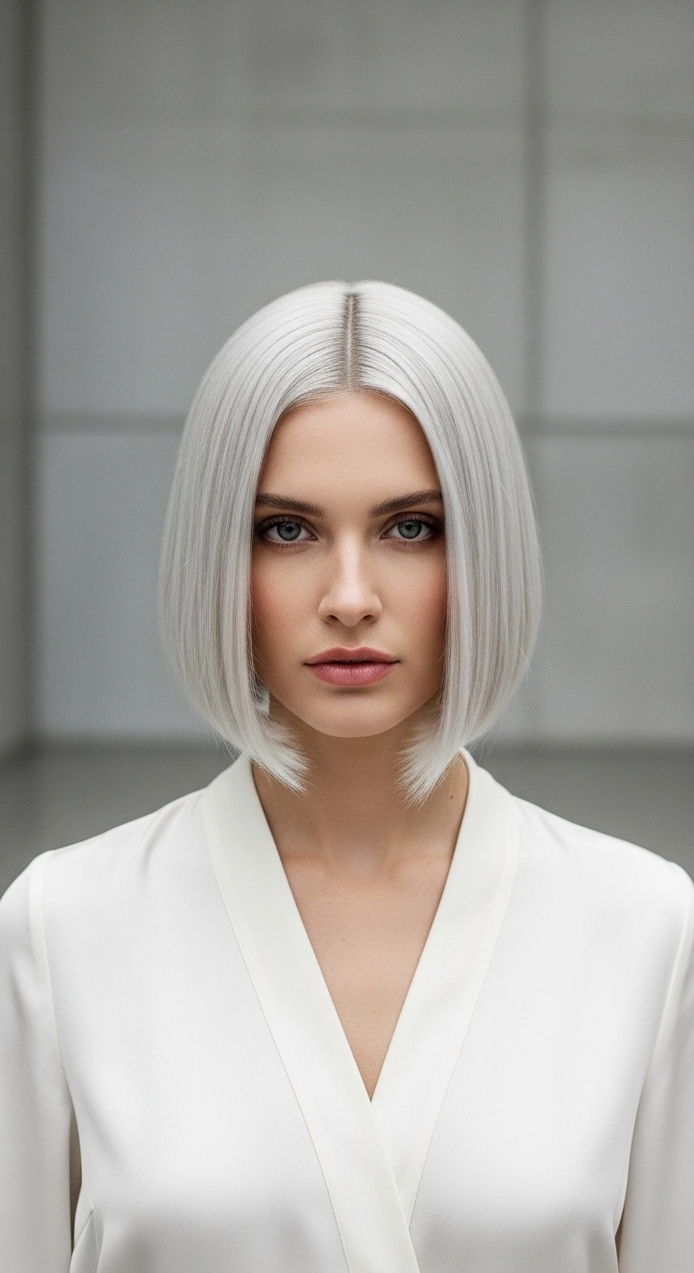 Ultra-Sleek Icy White Glass Bob