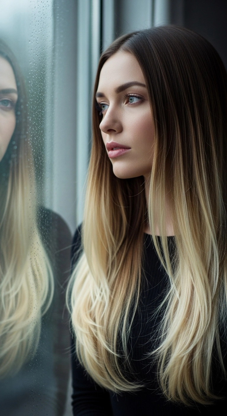 Long Sleek Dark-to-Blonde Ombre Blowout