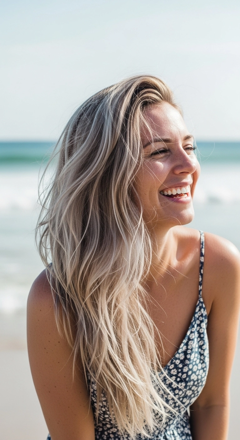 Lived-In Ash Blonde Beach Waves with Long Layers