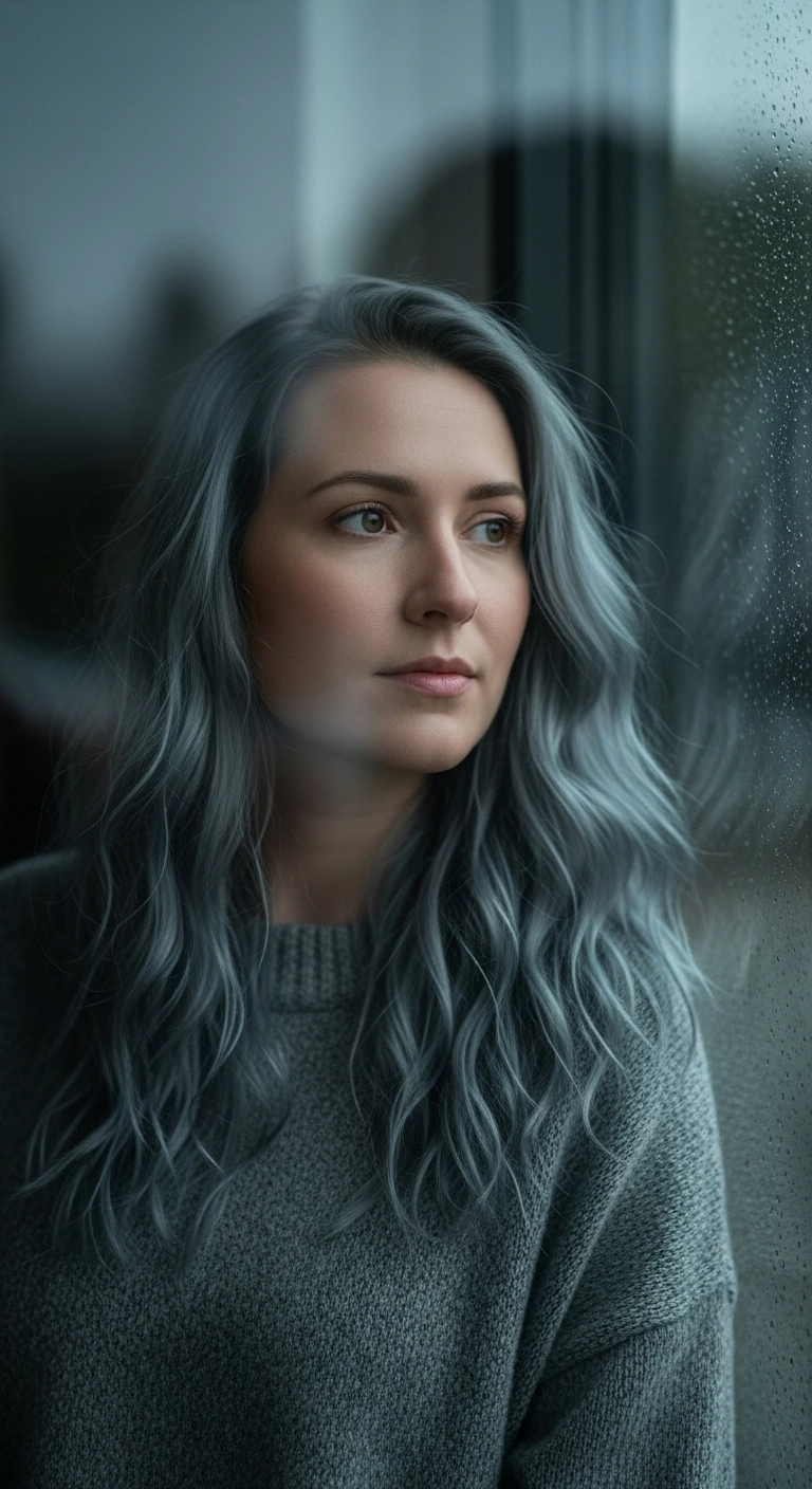 Smoky Slate Blue-Grey Textured Waves