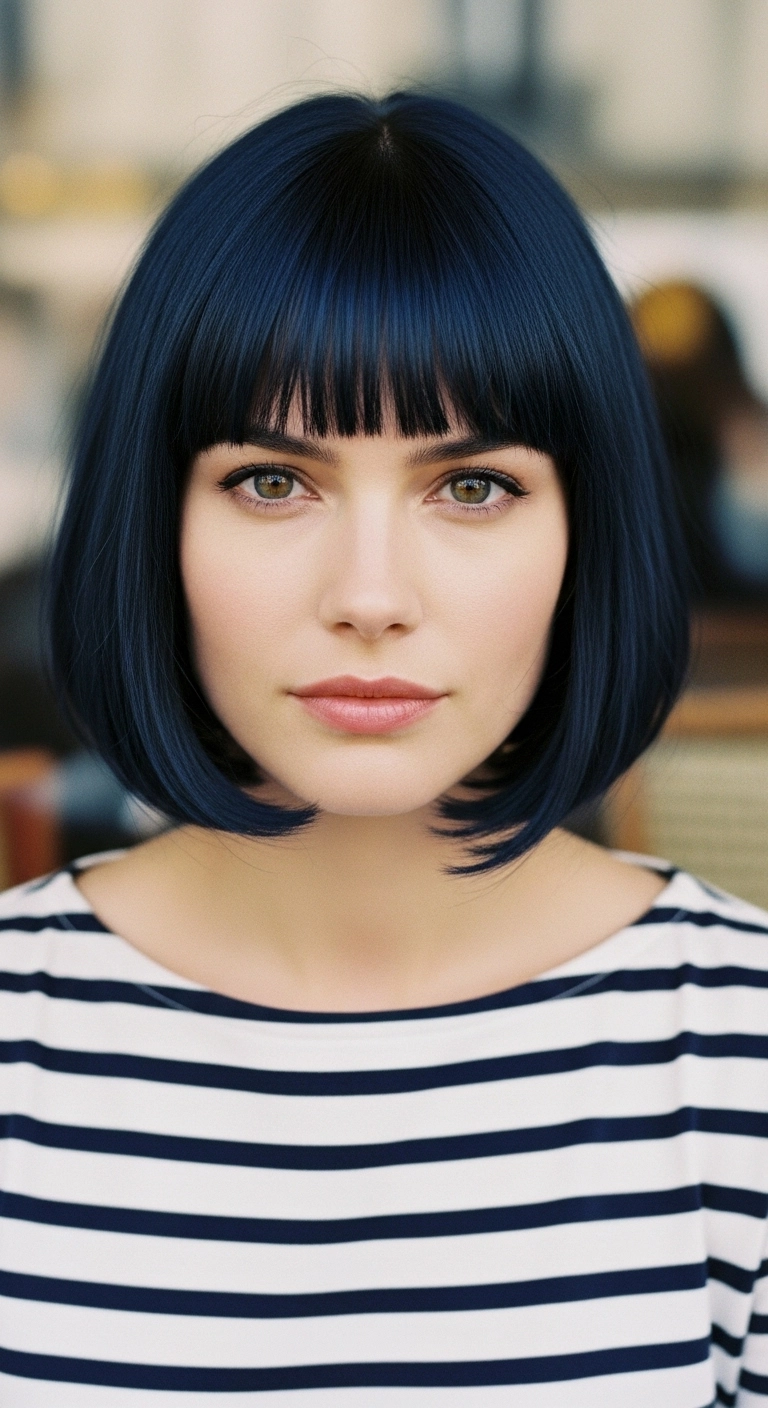 Midnight Blue French Bob with Blunt Bangs