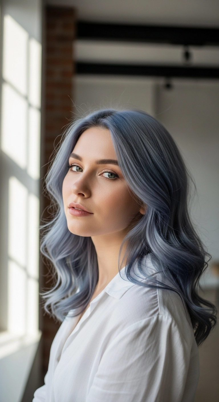 Smoky Dusty Denim Pastel Blue Waves