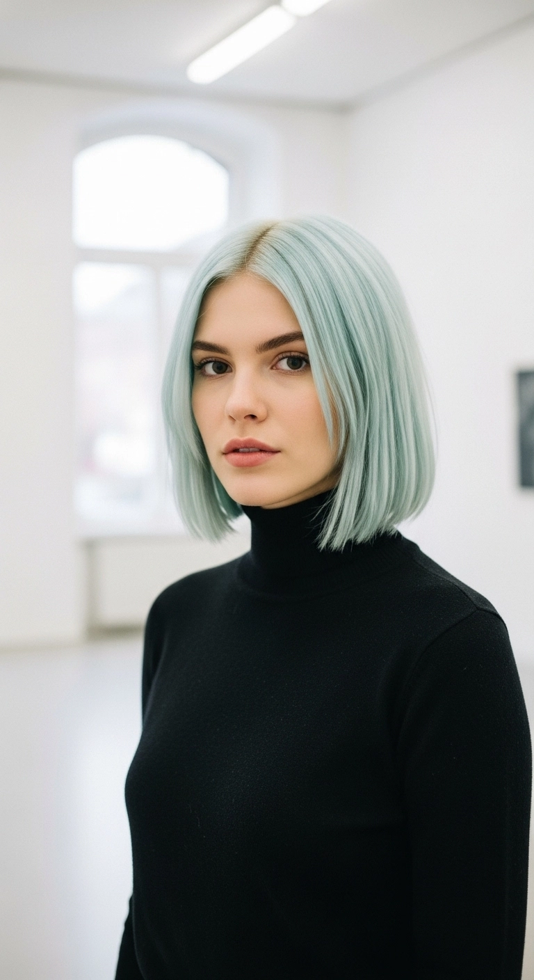 Icy Pastel Mint Sleek Blunt Bob