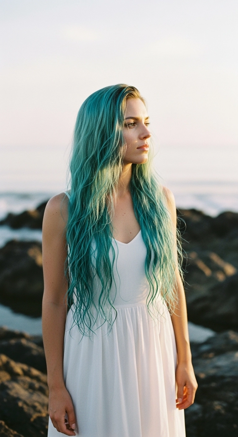 Mermaidcore Extra-Long Ocean Teal Beach Waves