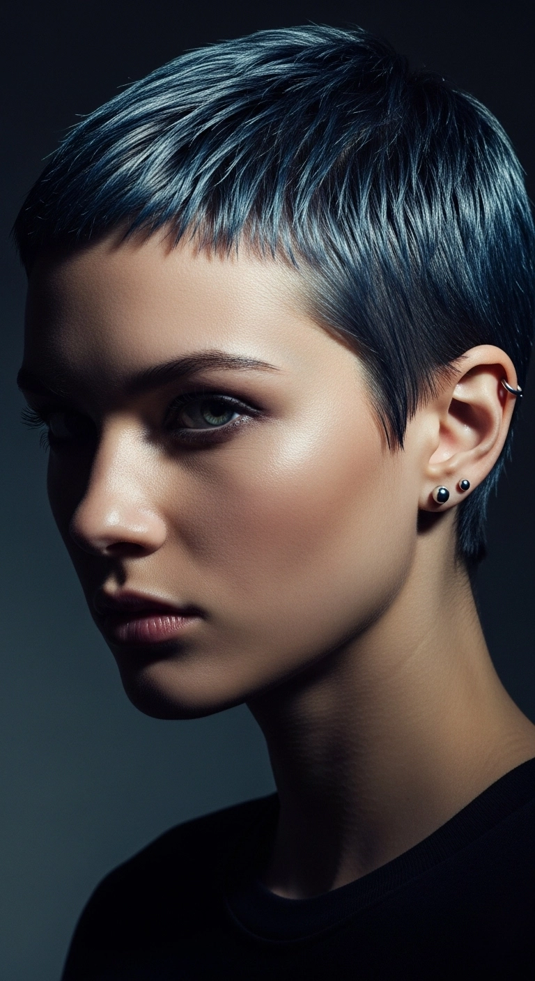 Steel Slate Textured Pixie with Choppy Micro Bangs