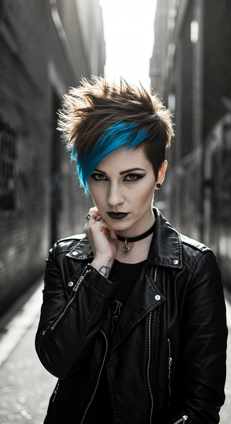 Edgy Spiky Pixie Cut with Electric Blue Fringe