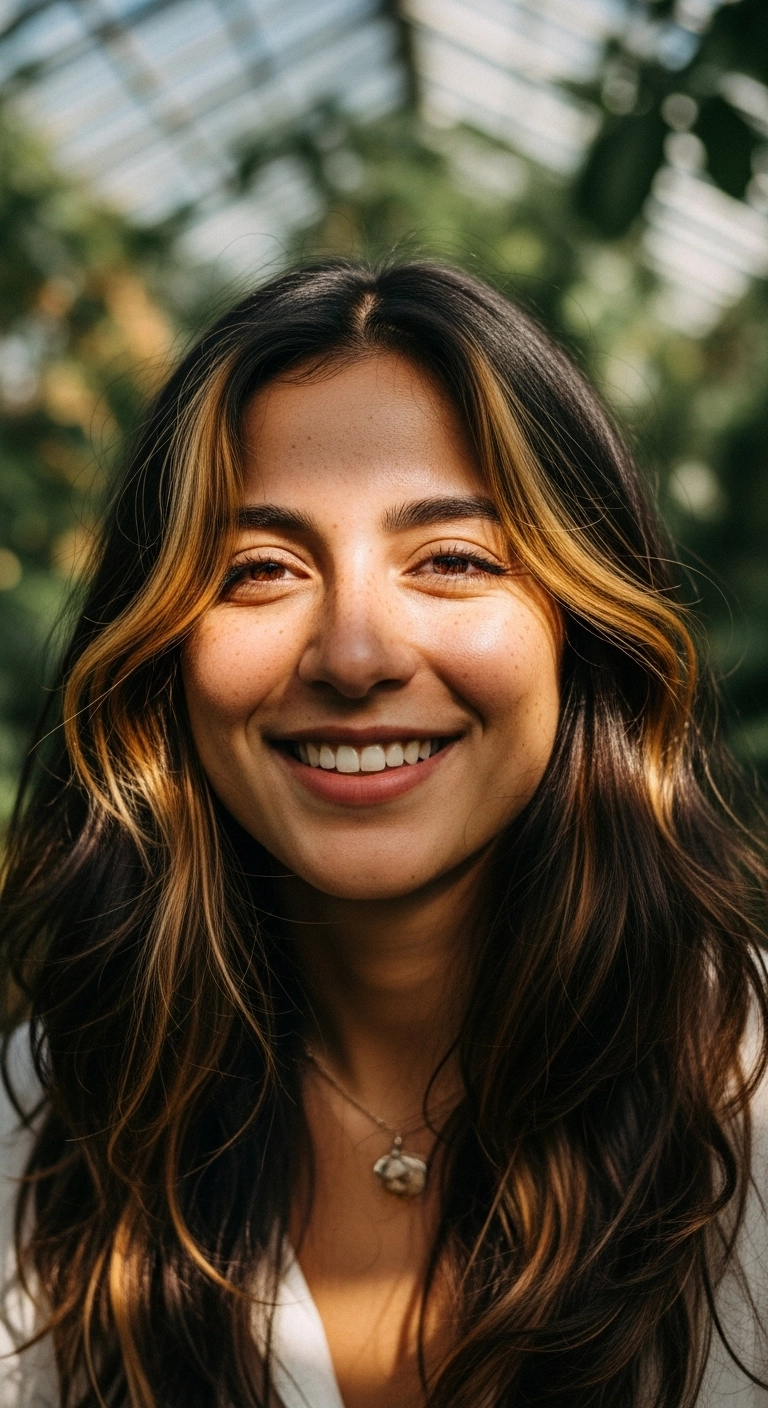 Sun-Kissed Money Piece with Effortless Brunette Waves