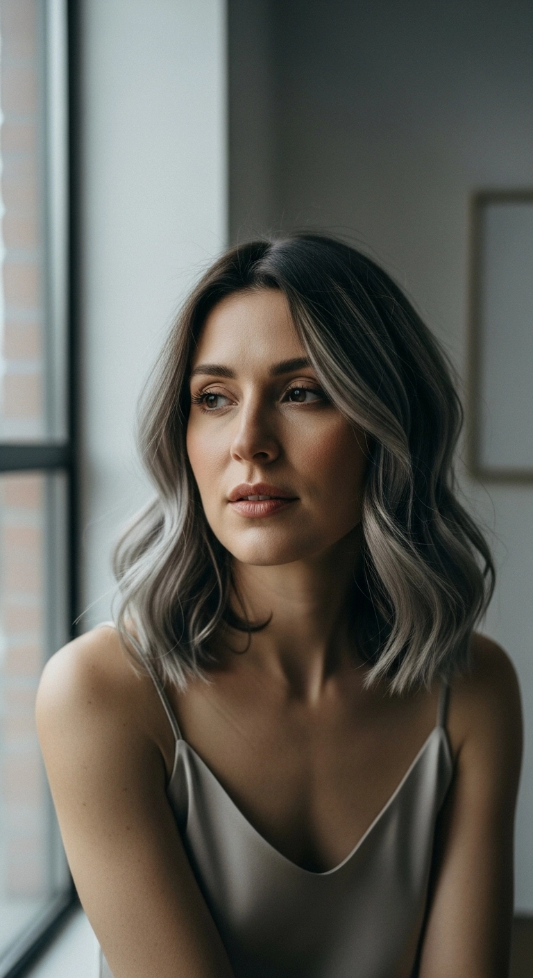 Smoky Ash Blonde Balayage Textured Lob