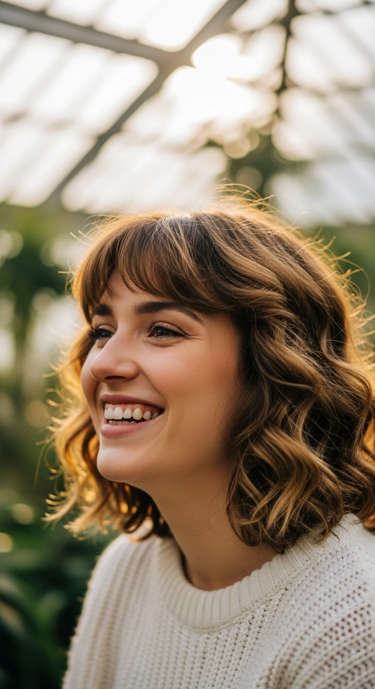 Wavy Layered Lob with Wispy French Bangs