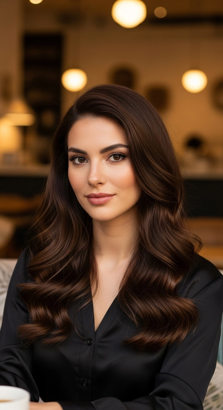 Glossy Dark Chocolate Blowout Waves