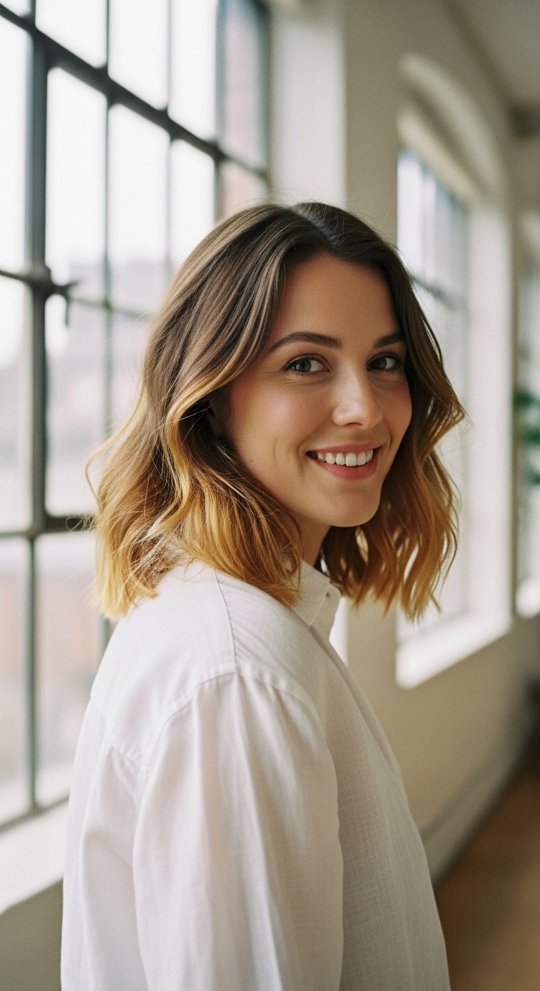 Sun-Kissed Honey Balayage Wavy Lob